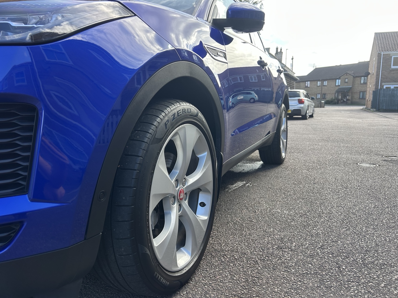 Blue Jaguar after exterior valeting